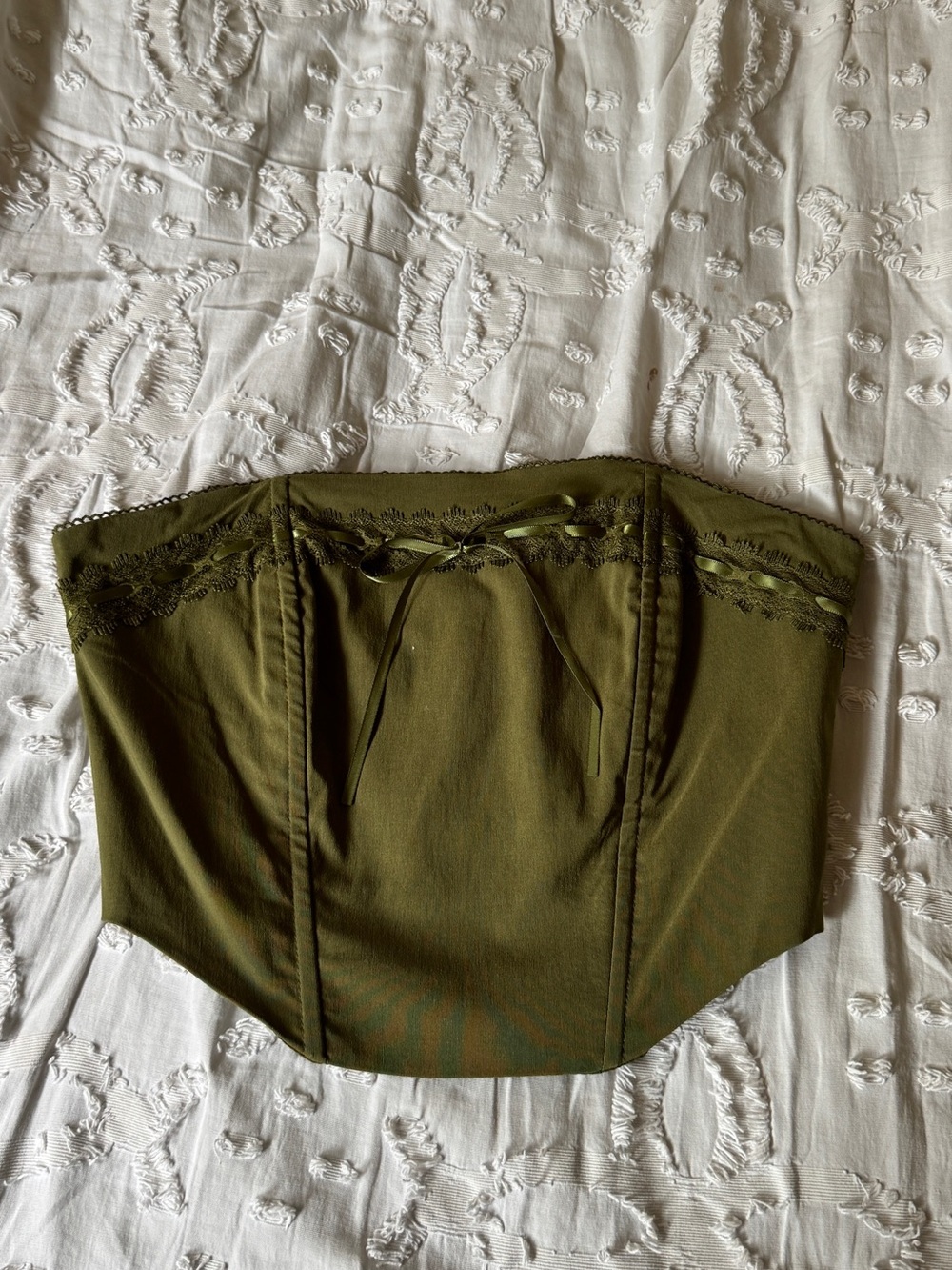 Olive Green Lace-Trim Corset Top XXS Beverly and Beck Pacsun